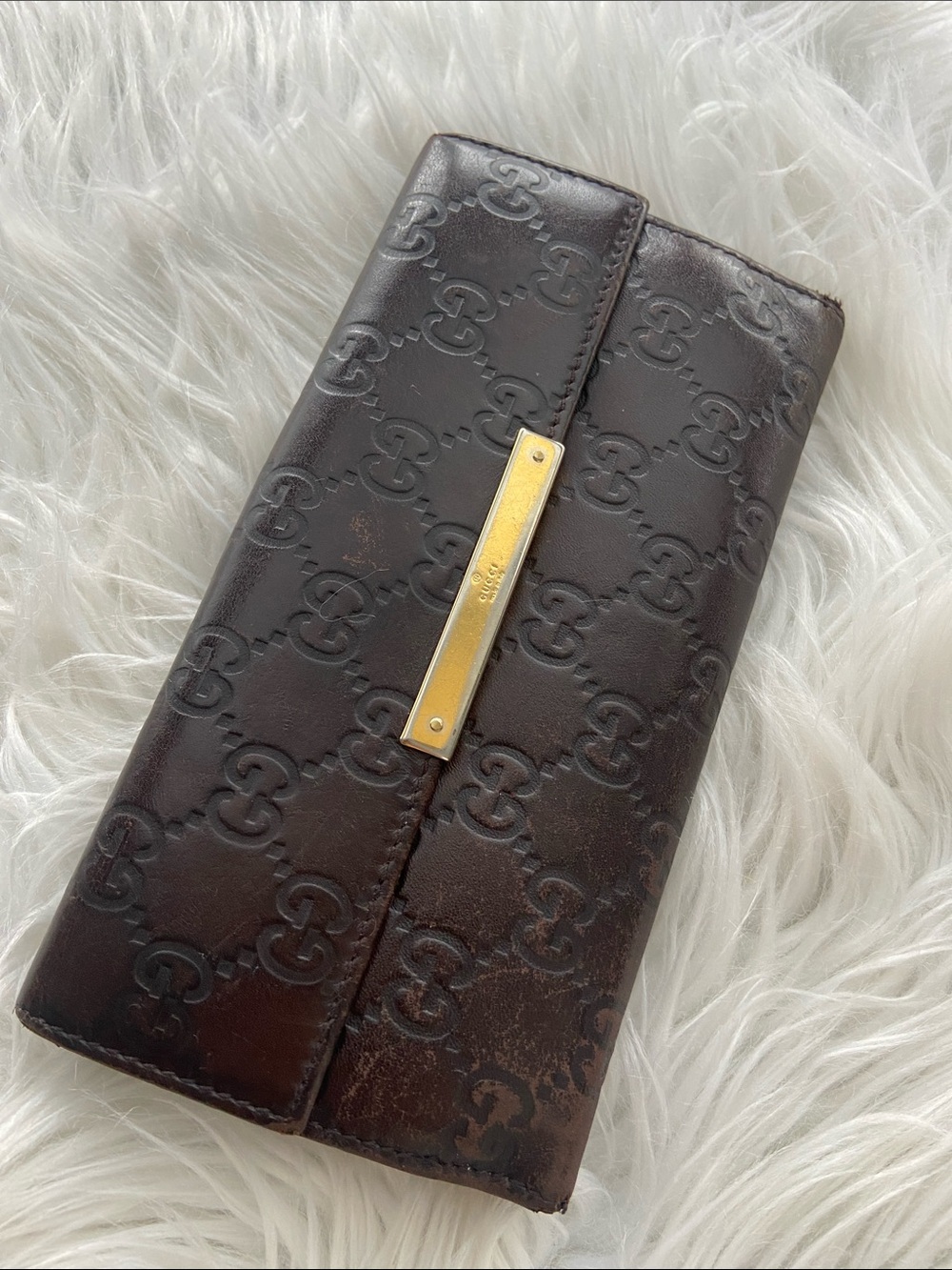 Gucci Guccissima Metal Bar Continental Wallet Brown 112715-0416